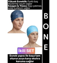 #Bone Konforlu Esnek Yumuşak Havuz Deniz Yüzme Kaygan İç Yüzey Şık Su Geçirmez Saç Bonesi İkili SET