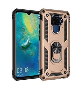 Huawei Mate 30 Lite Kılıf Metal For Car Yüzüklü Standlı Military Ring Serisi (Altın)