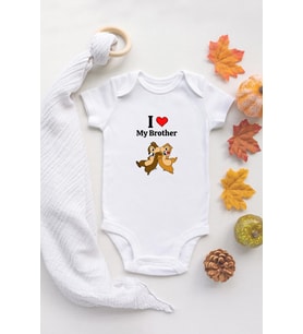 Love My Brother Sincap Organik Baskılı Bebek Body %100 Pamuklu Beyaz Çıtçıtlı Badi Zıbın