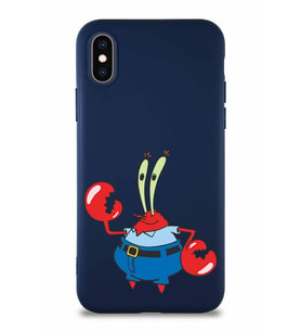 Apple iPhone XS Soft Premier Kapak Bay Yengeç Tasarımlı Silikon Kılıf - Lacivert (Şeffaf)