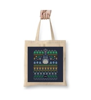 Ghibli Studio - Miyazaki Totoro Christmas Knit Yılbaşı Beyaz Bez Çanta Uzun Saplı Alışveriş Çantası