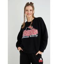 Lisanslı Baskılı Kalın Oversize Fit Sweatshirt (Siyah)