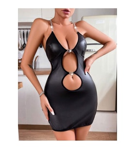 Kalpli Cut Out Deri Mini Elbise