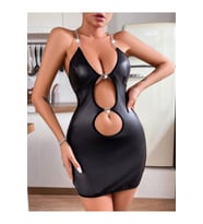 Kalpli Cut Out Deri Mini Elbise