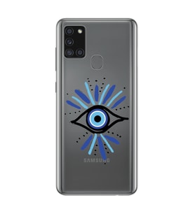 Samsung Galaxy A21S Uyumlu Nazar Göz Desenli Şeffaf Telefon Kılıfı