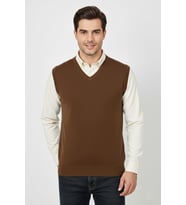 Erkek V Yaka Süveter  Çelik Örgü Regular Kalıp BGL-ST04839 (Taba)