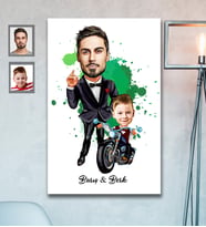 Kişiye Özel Babalar Günü Baba Erkek Çocuk Karikatürlü Ahşap Tablo Model-4
