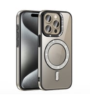 iPhone 15 Pro Max Kılıf Pırlanta Taş Tasarımlı M-safe Şarj Özellikli Karetta Silikon Kapak (Siyah)