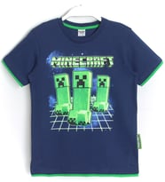 Biye Detaylı Erkek Çocuk Minecraft Creeper Baskılı T-Shirt Lacivert