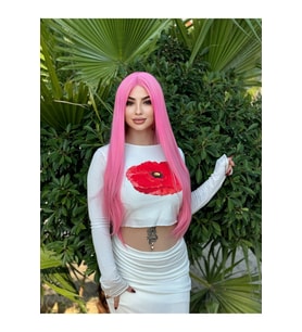 PerukAvm Yeni sezon pembe perçemsiz düz peruk pink