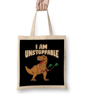 I Am Unstoppable TRex Funny Short Dinosaur Arms Bez Çanta Uzun Saplı