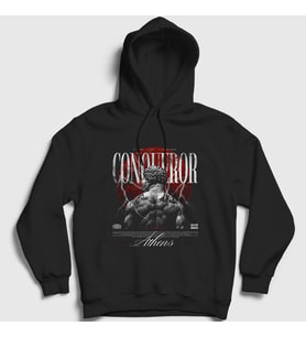 Presmono Unisex Siyah Conqueror Athens Gym Fitness Spor Kapüşonlu Sweatshirt 446927tt