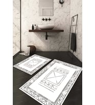 Dijital Baskılı Kaymaz Taban Yıkanabilir 2'li Klozet Takımı Banyo Paspası NDKZ-HS-376 (Beyaz)