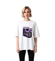 Kadın Oversize Baskılı Tişört Drift Otomotiv Temalı Retro Araç Grafik Tasarım Rahat Kesim Günlük