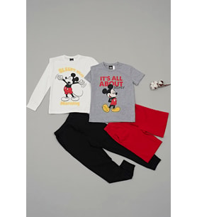 4'lü Mickey Mouse Baskılı Tshirt Şort Pantolon Takım