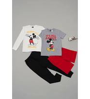 4'lü Mickey Mouse Baskılı Tshirt Şort Pantolon Takım (Gri)