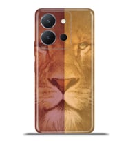 Vivo Y36 Kapak HD Renkli Dizayn Silikon Kılıf - Sarı Kırmızı Aslan