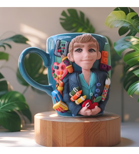 KİŞİYE ÖZEL ÖĞRETMEN HEDİYESİ, 3D KABARTMALI EL YAPIMI SARISIN ERKEK ÖĞRETMEN KUPA BARDAK (Çok Renkli)