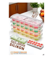 Buz Kalıbı - Bas-Bırak Kapaklı Silikon Buz Kalıbı 4 lü SET