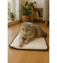 Yumuşak Dokulu Peluş Kedi Halısı 40x40 cm Kulübe İçi Pofuduk Minder (Krem)