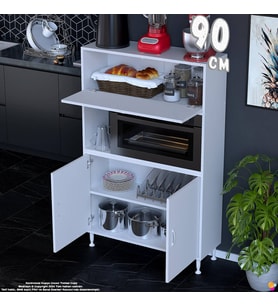 Eliusta Rona 90 cm Çok Amaçlı Mutfak Kiler Dolabı Raflı Mikrodalga Fırın Standı Banyo Dolabı 90x150x32 cm