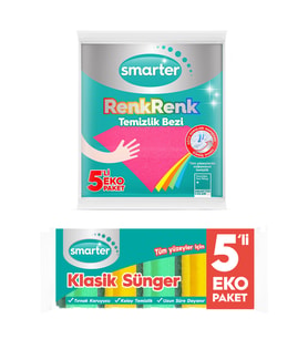 SMARTER KLASİK SÜNGER 5 Lİ+RENKRENK TEMİZLİK BEZİ