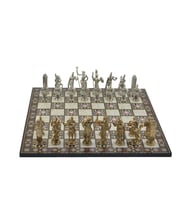 Gifthome Metal Satranç Takımı / Seti; Battal,Yunan,Parlak, Kat.Sedef Desenli Satranç Tahtası (Çok Renkli)