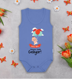 BK Kids Kişiye Özel Mekanın Sahibi Geliyor Mavi %100 Pamuklu Askılı Sıfır Kol Bebek Body Zıbın, Yeni Doğan Bebek Hediyesi
