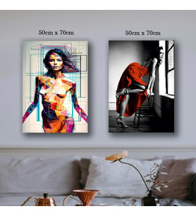 kırmızılı kadın ve nü tablo resim kanvas 2 adet 50x70