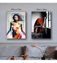 kırmızılı kadın ve nü tablo resim kanvas 2 adet 50x70