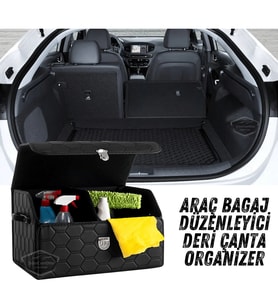 Araç Bagaj Düzenleyici Deri Çanta Organizer Deri Araba Çantası Eşya Düzenleme Otomobil Siyah Dikişli
