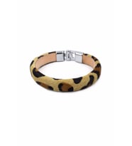 Özel Seri Leopar Gerçek / Hakiki Deri Bileklik - Krom Çapa Kilitli - Kahve & Taba - Unisex