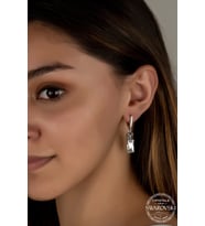 Swarovski Crystal Kadın Beyaz Baget Sallantılı Gümüş Küpe