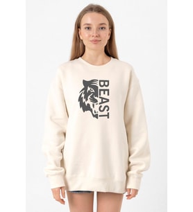 Mr Beast Half Face Ekru Kadın 2ip Sweatshirt