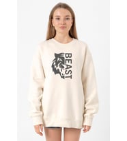 Mr Beast Half Face Ekru Kadın 2ip Sweatshirt