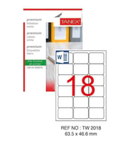 Bilgisayar Etiketi Tw-2018 63,5x46,6 mm 100 Lü Lazer Etiket 1 Paket Tanex Davetiye Kargo Koli Kutu Etiketi (Beyaz)