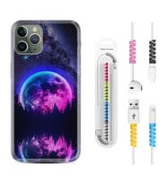 Apple iPhone 11 12 13 14 Pro Max Kılıf Kablo Koruma Spiral Silikon Star Planet 1652