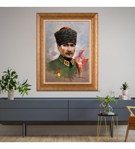 Altın Varaklı Paspartulu Çerçeveli Tablo rv863