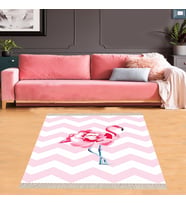 Flamingo Çiçek Desenli Dijital Baskı Yıkanabilir Kaymaz Taban Modern Salon Halı ve Yolluk (Pembe)