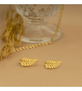 DKMN Gümüş Yaprak Desenli 925 Ayar Gümüş Küpe (Gold)