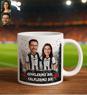 BK Gift Kişiye Özel İsimli Siyah-Beyaz Sevgili Tasarımlı Beyaz Kupa Bardak – İsim ve Forma Numaralı Taraftar Kupa, Doğum Günü Hediyesi