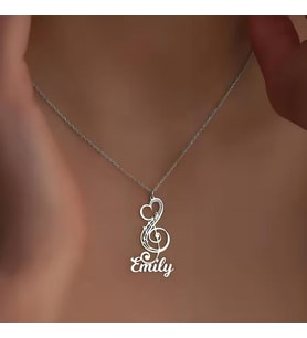 Kişiye Özel Tasarım Sol Anahtarı Zarif İsim Kolye 925K Gümüş