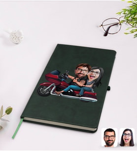 BK Gift Kişiye Özel Sevgililer Karikatürlü Yeşil Termo Deri Defter Model 103