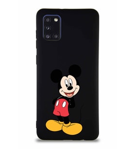 Samsung Galaxy A31 Soft Premier Kapak Mickey Mouse-B Tasarımlı Silikon Kılıf - Siyah (Şeffaf)