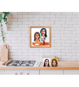BK Home Anne Kız Karikatürlü El Yapımı Ahşap Çerçeveli Tablo-2