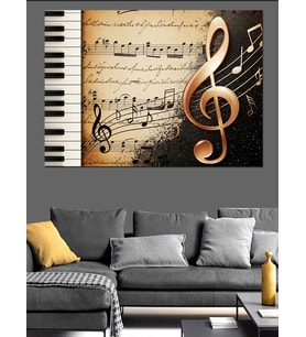 Piyano Tuşları Ve Müzik Notaları Dekoratif Kanvas - Mdf Ahşap Tablo