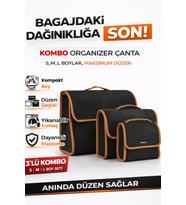Oto Bagaj Organizer Bagaj Çantası 3'lü Kombo Boy Kaymaz Cırt Bantlı Velur Kompakt Düzenleyici - Siyah Kahverengi