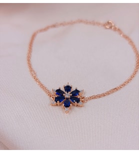 gümüş kadın bileklik kamelya çiçeği lacivert taşlı rose