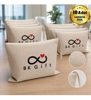 Logonuza Özel 10 Adet Kırık Beyaz Fermuarlı Keten El Cüzdanı 20 x 25 cm Baskılı Set