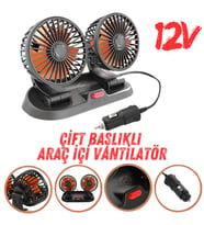 Araç İçi Vantilatör 360° Dönebilen Torpido Üstü Çift Başlıklı Vantilatör 12v Uyumlu Soğutucu Fan